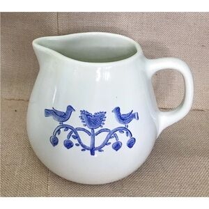 Gaetano Pottery Blue Birds Pitcher Jug Vase Folk Art Cottage Core Farmhouse